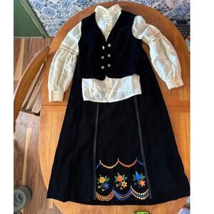 Vintage Folk Velvet Embroidered Skirt Shirt Waistcoat Germany Traditional Tracht